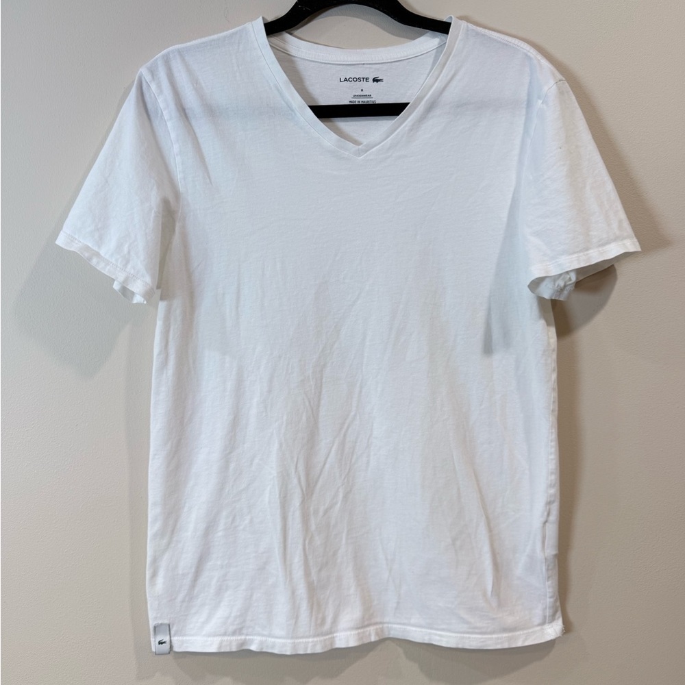 🔥Lacoste Men's White V-Neck T-Shirt Size M 🔥